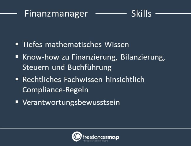 Zu den Skills eines Finanzmanagers gehören mathematisches Wissen, Finanzwissen, Rechtliches Fachwissen und Verantwortungsbewusstsein.