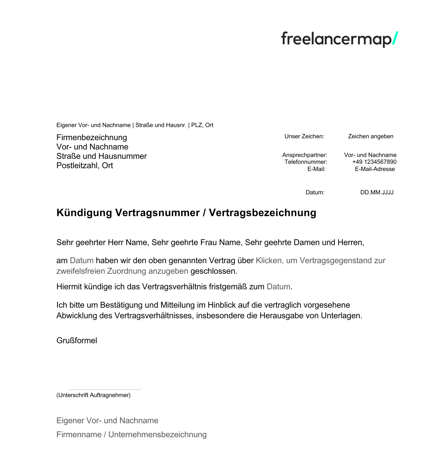 Kündigungsschreiben Vorlage Muster