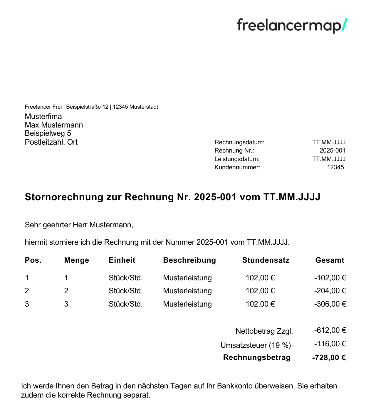 Stornorechnung Vorlage Muster