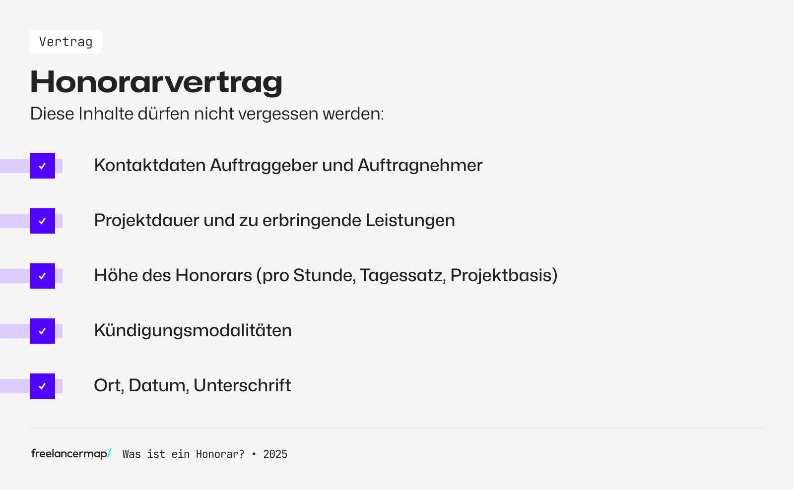 Checkliste zu den wichtigsten Inhalten eines Honorarvertrags