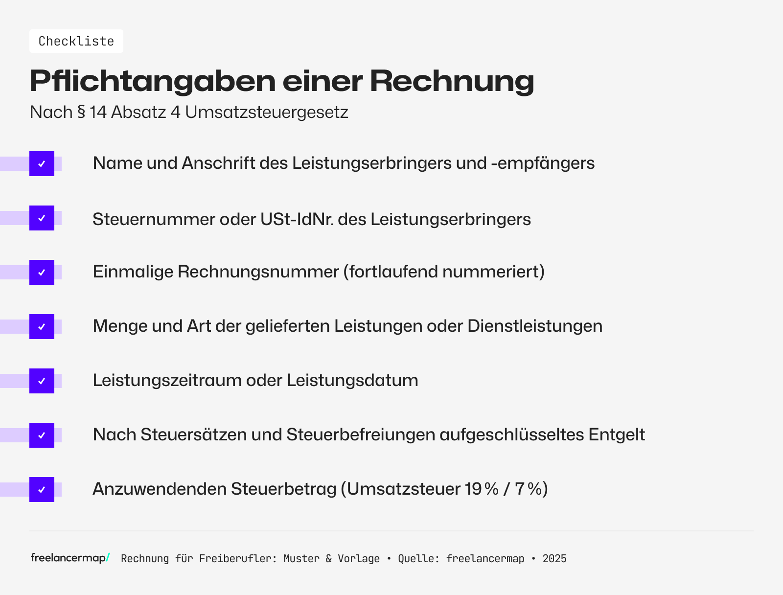 Checkliste zur Rechnung für Freiberufler und (Klein-)Unternehmer: Das gehört alles rein