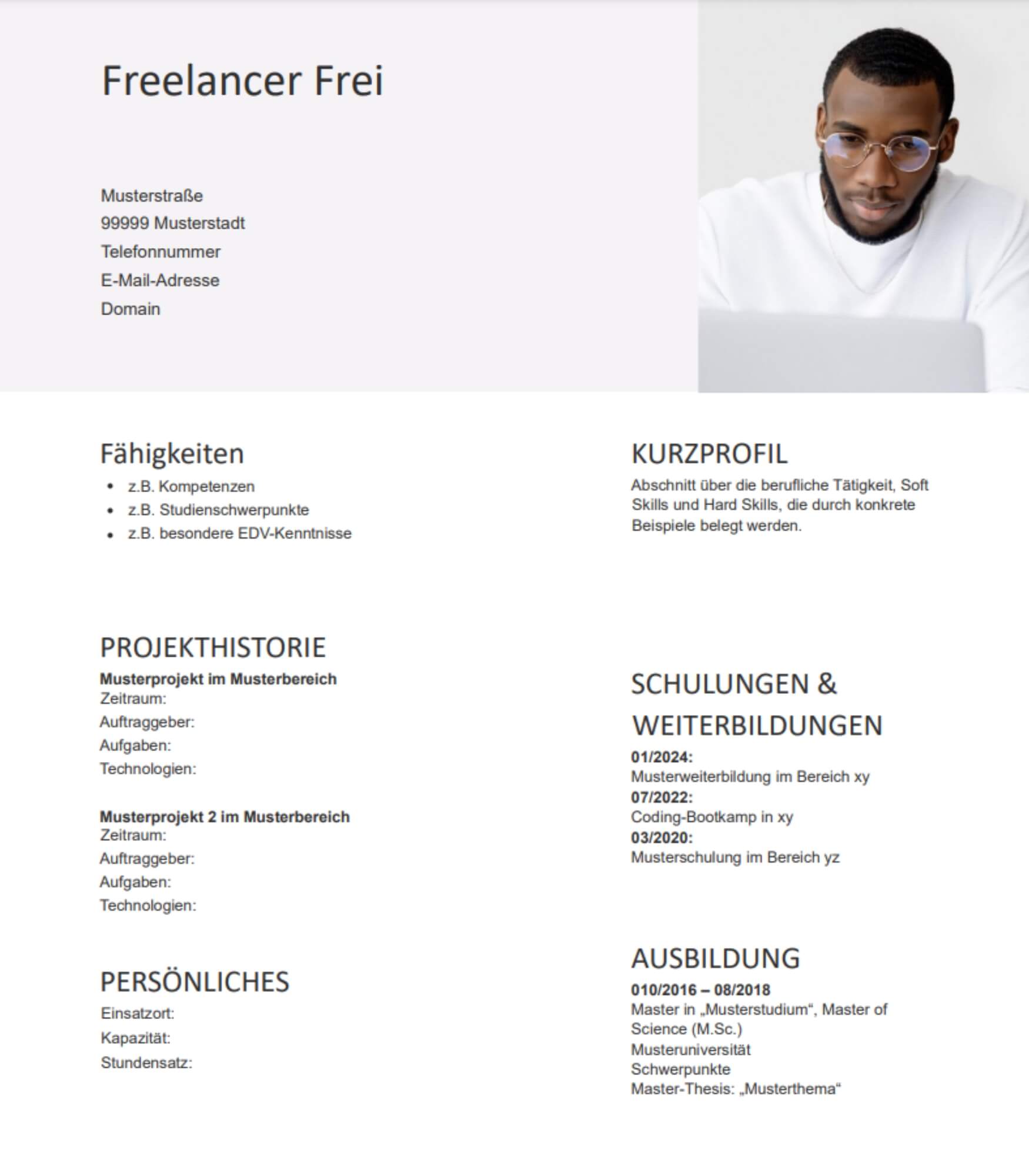 Vorlage Lebenslauf Freelancer