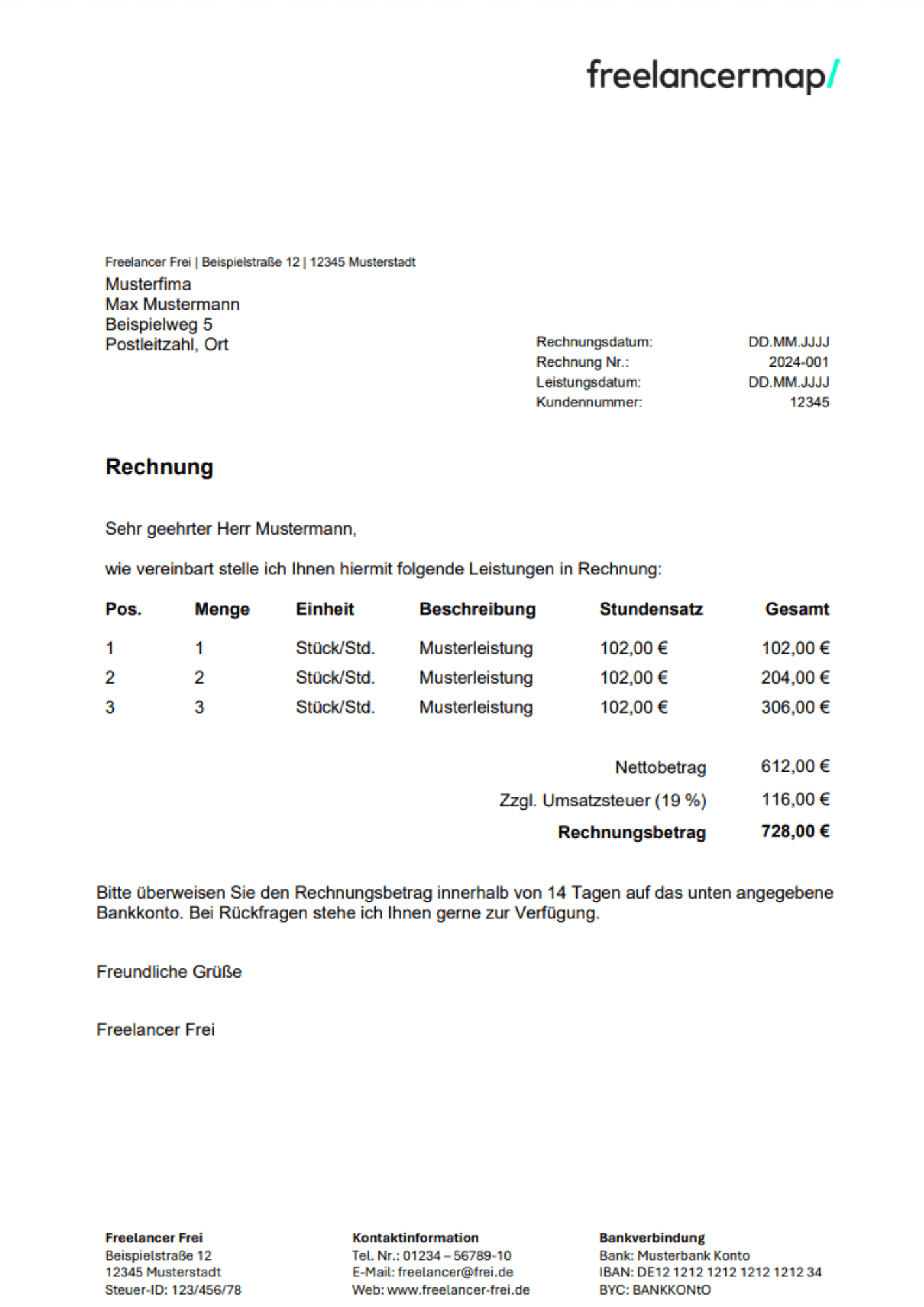 Beispiel einer PDF-Rechnung von freelancermap